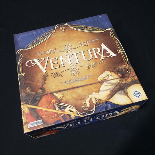 Image shows the front cover of the box of the Ventura board game