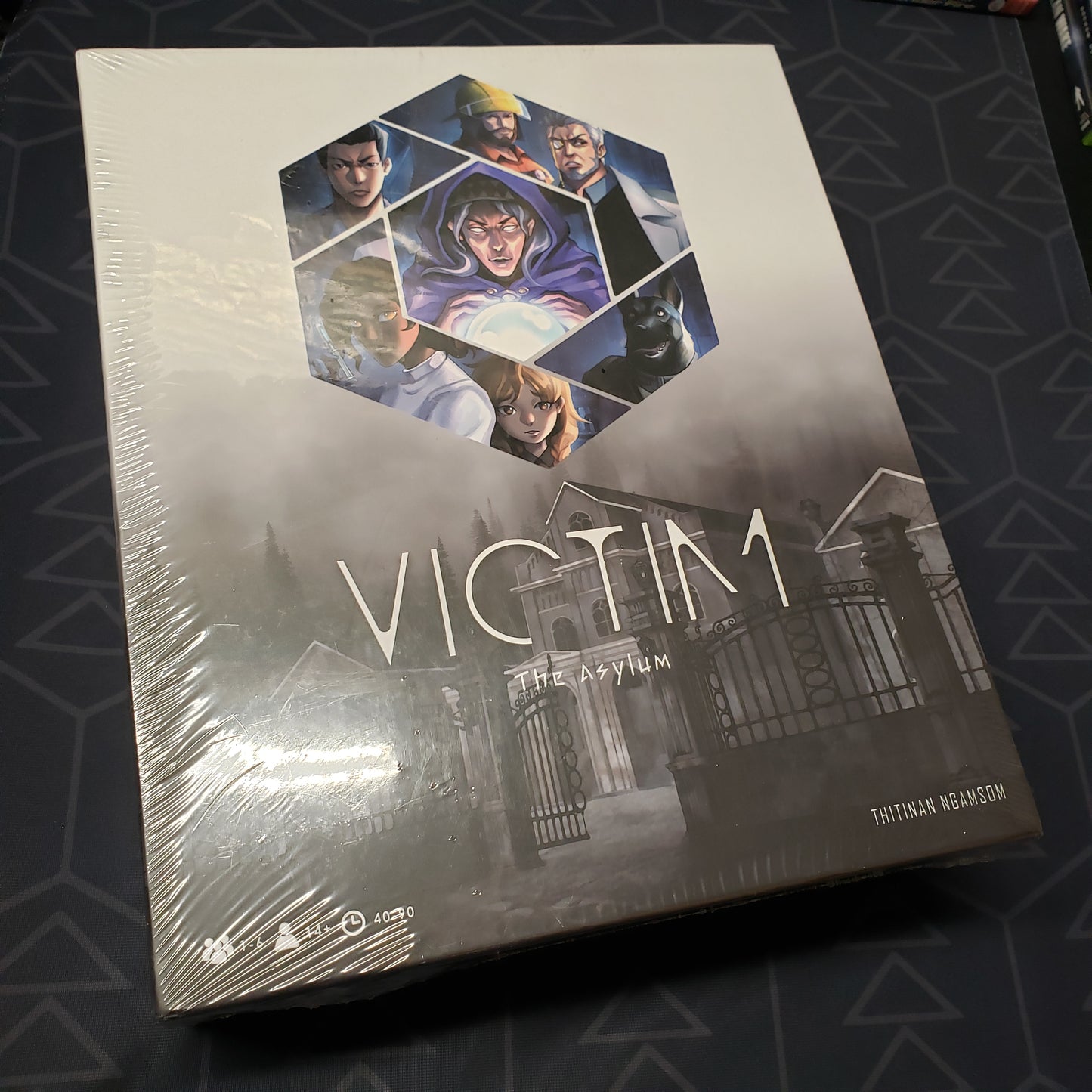 Image shows the front cover of the box of the Asylum expansion for the board game Victim: The Cursed Forest