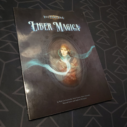 Image shows the front cover of the Liber Magica book for the roleplaying game Victoriana 3E