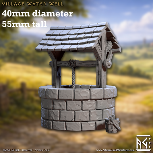 Image shows a 3D render of a well gaming miniature terrain piece with a bucket