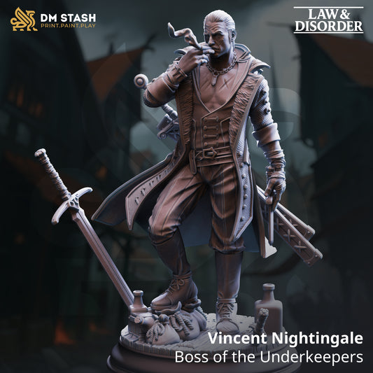 Image shows a 3D render of a human crime lord gaming miniature.