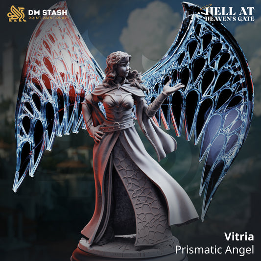 Image shows a 3D render of a angel cleric gaming miniature.