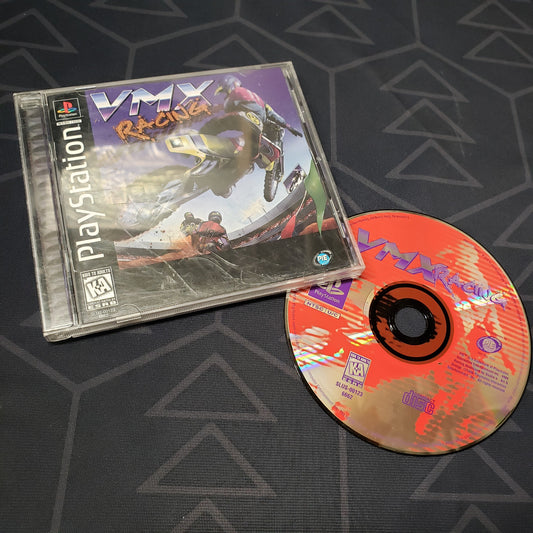Image shows the jewel case with manual and disc for the video game VMX Racing for Playstation 1