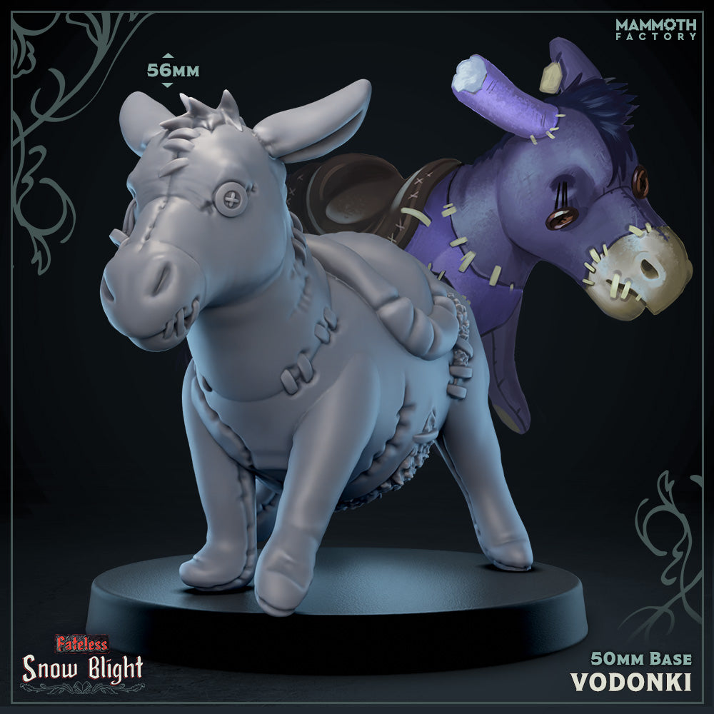 Image shows a 3D render of a patchwork donkey gaming miniature