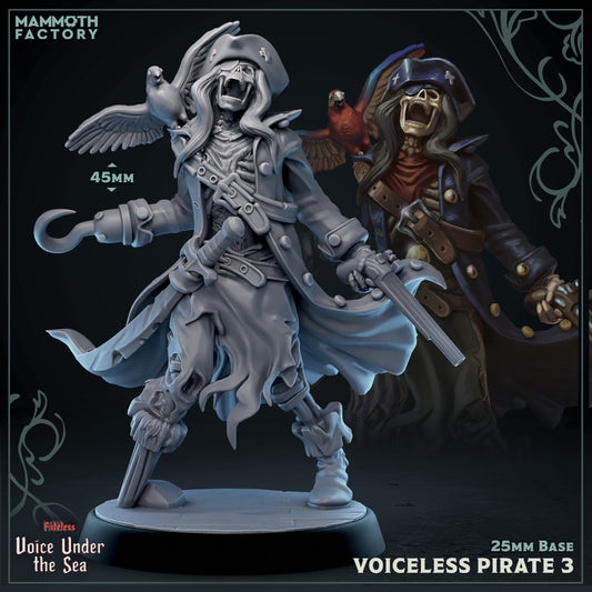 Image shows a 3D render of a undead pirate gaming miniature.