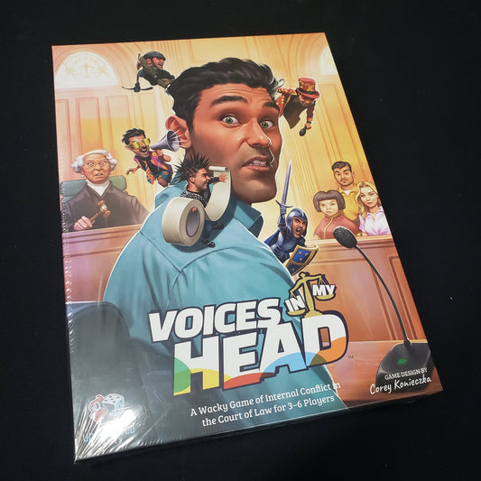 Image shows the front cover of the box of the Voices in My Head board game