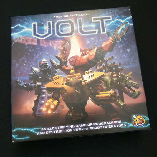 Image shows the front cover of the box of the Volt board game