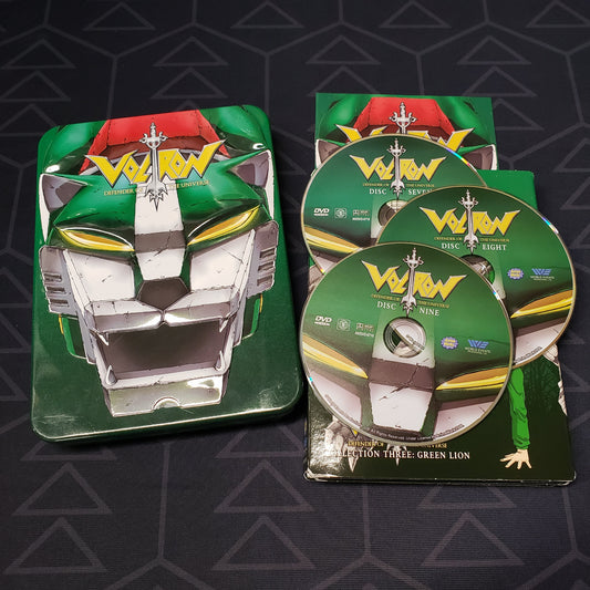 Image shows the case, booklet & three discs for Voltron: Defender of the Universe - Collection Three on DVD