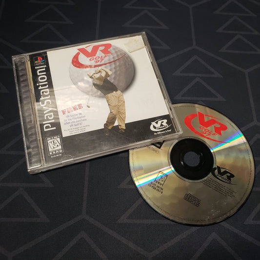 Image shows the jewel case with manual and disc for the video game VR Golf '97 for Playstation 1