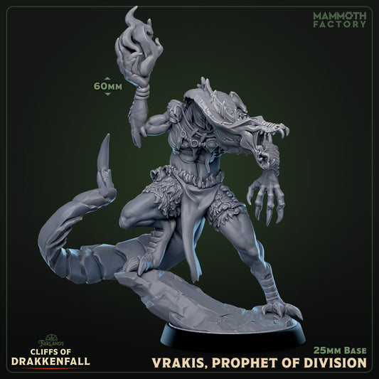 Image shows a 3D render of a dragonborn mage gaming miniature.