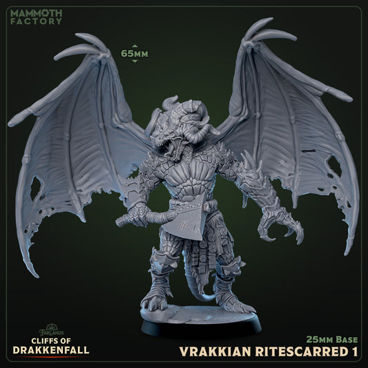 Image shows a 3D render of a winged dragonborn barbarian gaming miniature.