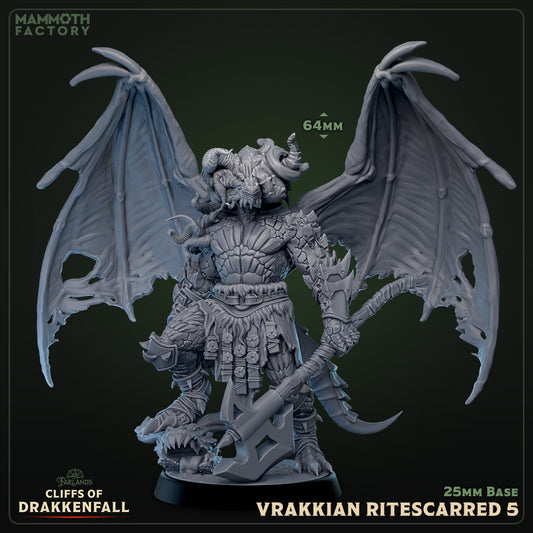 Image shows a 3D render of a winged dragonborn barbarian gaming miniature.