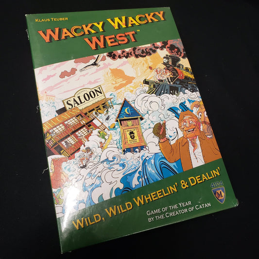 Image shows the front cover of the box of the Wacky Wacky West board game