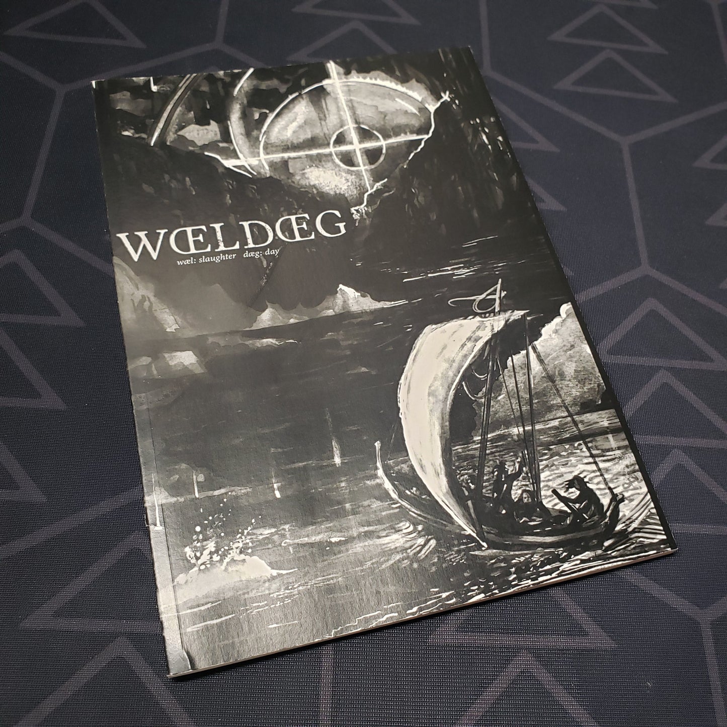 Image shows the front cover of the Waeldaeg roleplaying game book