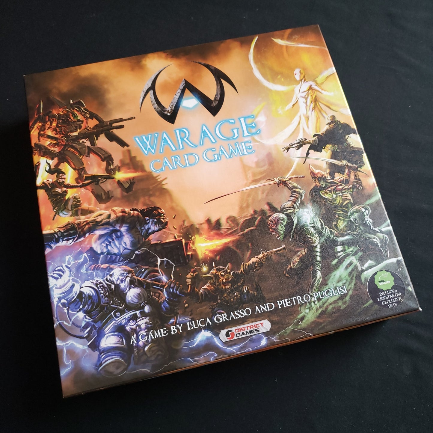 Image shows the front cover of the box of the Kickstarter Edition of the WarAge card game