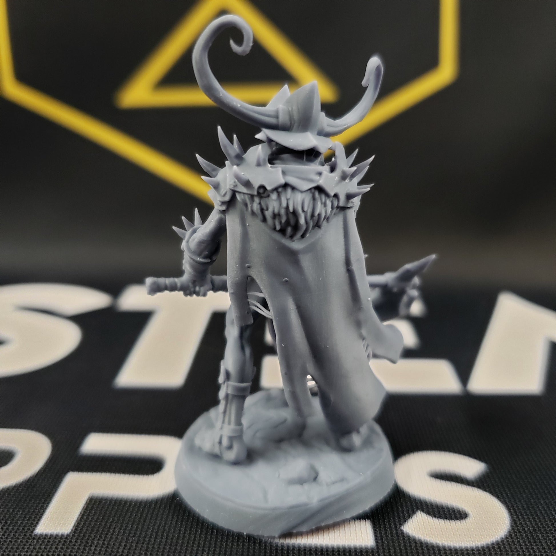Image shows the back of a 3D printed hobgoblin warlord gaming miniature