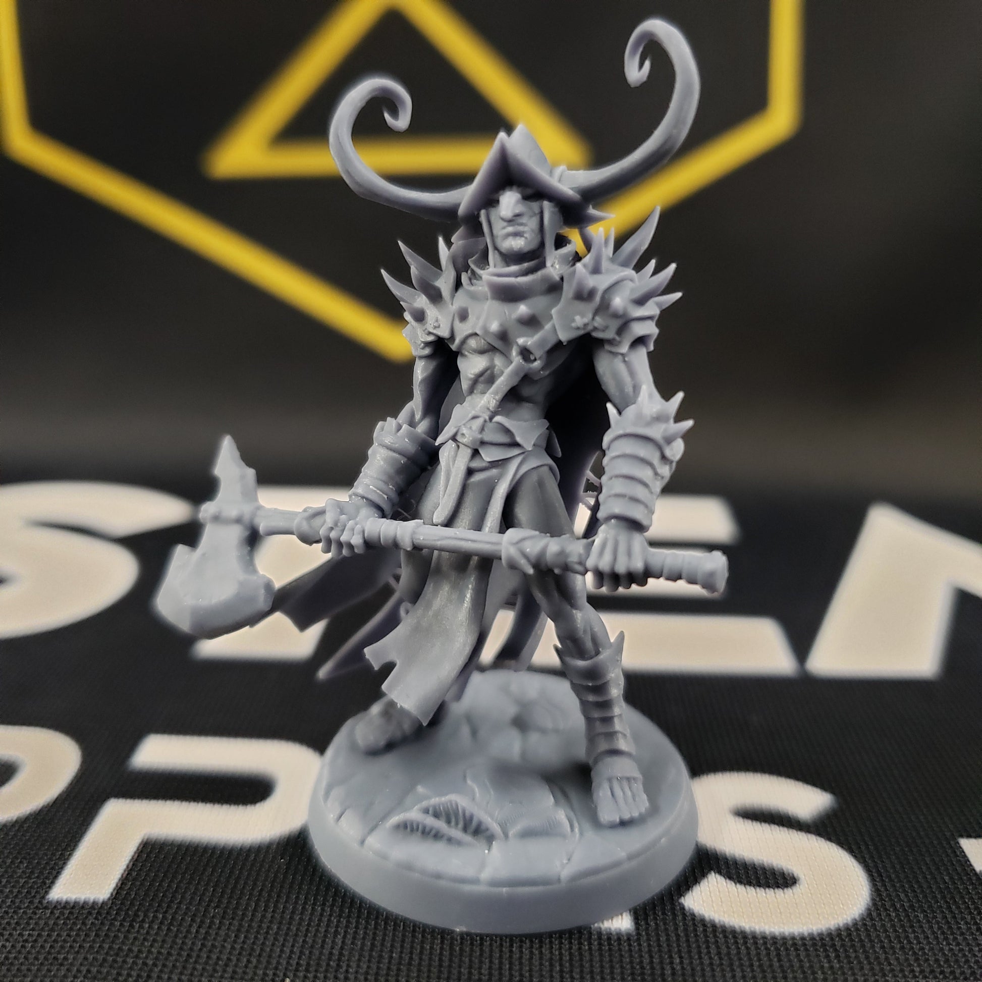 Image shows a 3D printed hobgoblin warlord gaming miniature