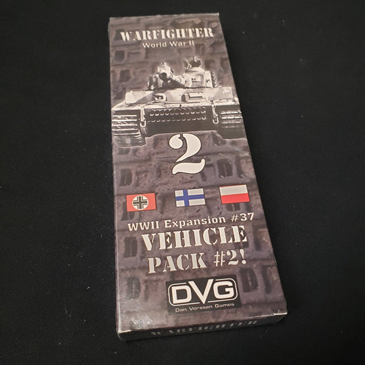 Image shows the front of the package for the Vehicle Pack #2 Expansion Pack for the Warfighter: WWII card game