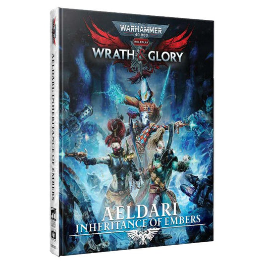 Image shows the front cover of the Aeldari: Inheritance of Embers book for the roleplaying game Warhammer 40K Roleplay: Wrath & Glory