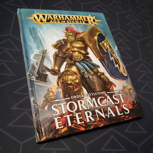 Image shows the front cover of the Warhammer Age of Sigmar: Order Battletome - Stormcast Eternals wargaming book