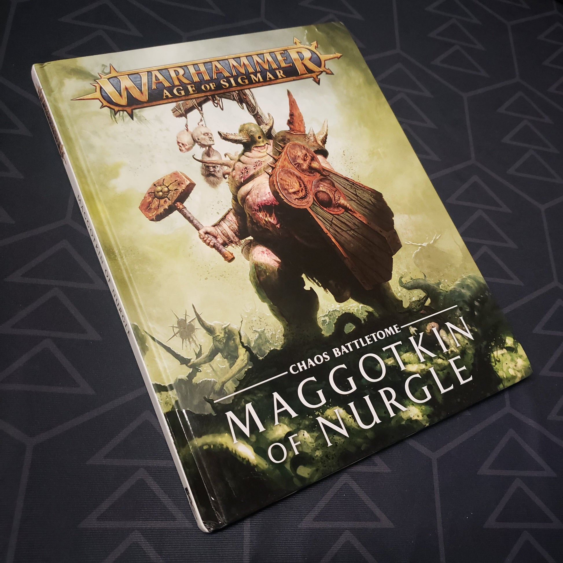 Image shows the front cover of the Warhammer Age Of Sigmar (Second Edition): Chaos Battletome - Maggotkin of Nurgle wargaming book