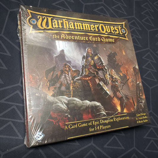 Image shows the front cover of the box for Warhammer Quest: The Adventure Card Game