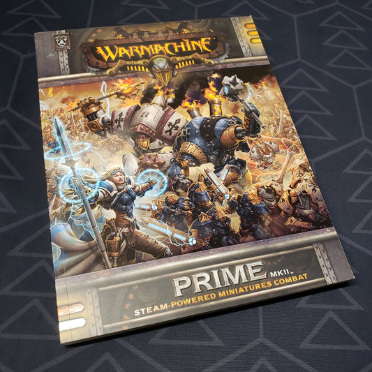 Image shows the front cover of the Warmachine Prime Mk II: Core Rulebook wargaming book