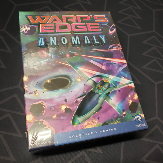 Image shows the front cover of the box of the Anomaly expansion for the board game Warp's Edge
