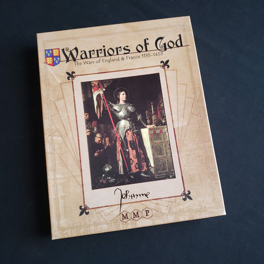 Image shows the front cover of the box of the Warriors of God board game