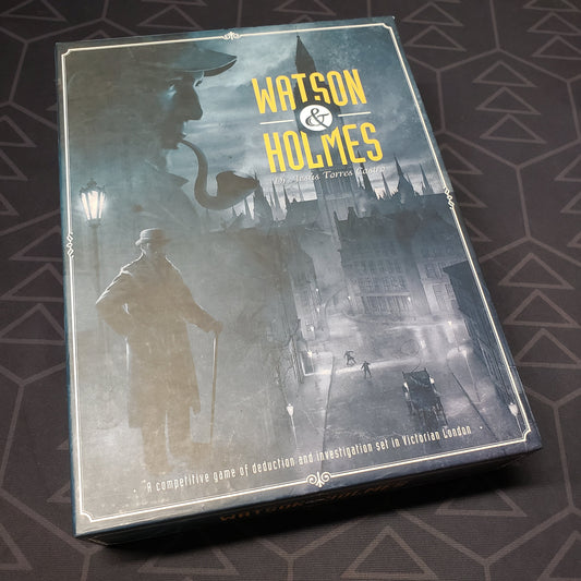 Image shows the front cover of the box of the Watson & Holmes board game