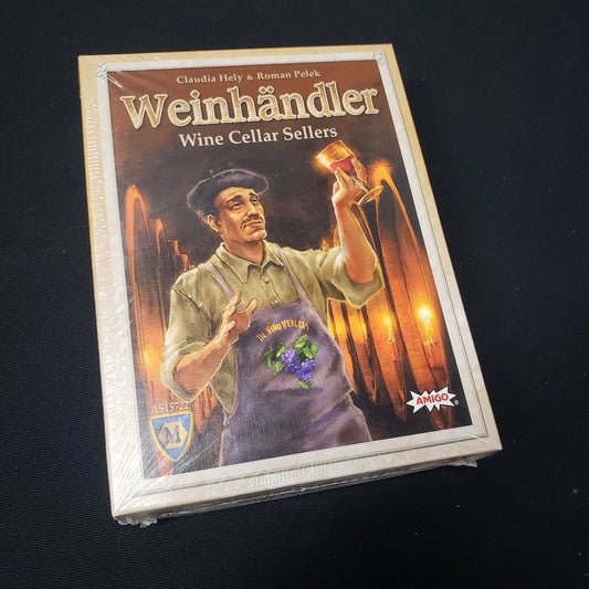 Image shows the front cover of the box of the Weinhandler card game