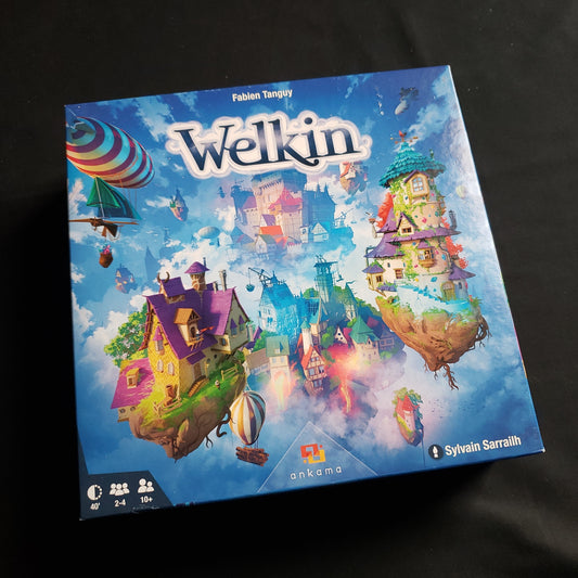 Image shows the front cover of the box of the Welkin board game