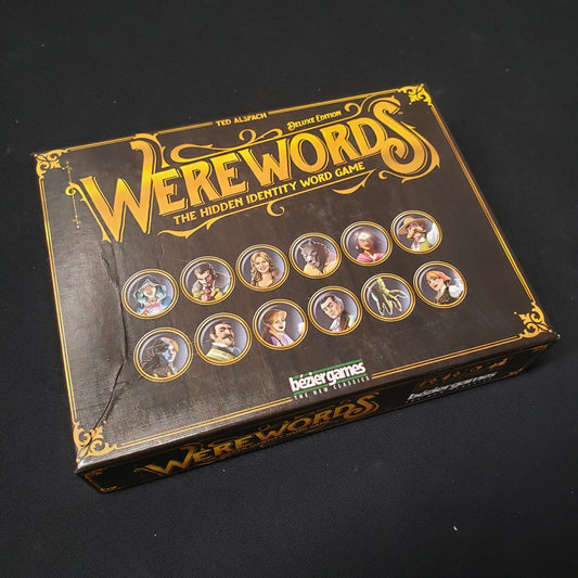 Image shows the front cover of the box of the Werewords card game