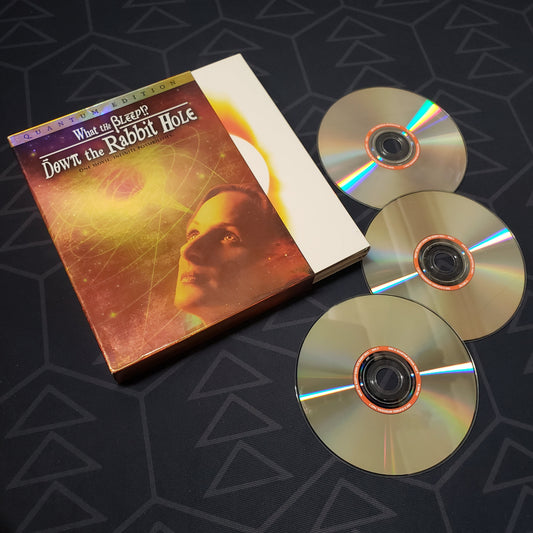 Image shows the case, outer box & three discs for the movie What the Bleep?! Down the Rabbit Hole on DVD