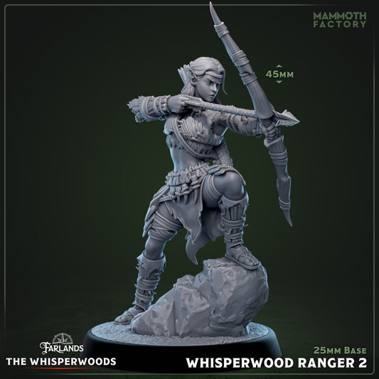Image shows a 3D render of a wood elf ranger gaming miniature.
