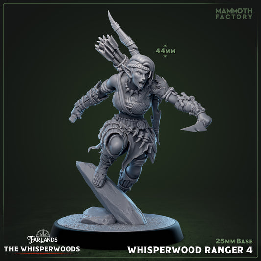 Image shows a 3D render of a wood elf ranger gaming miniature.