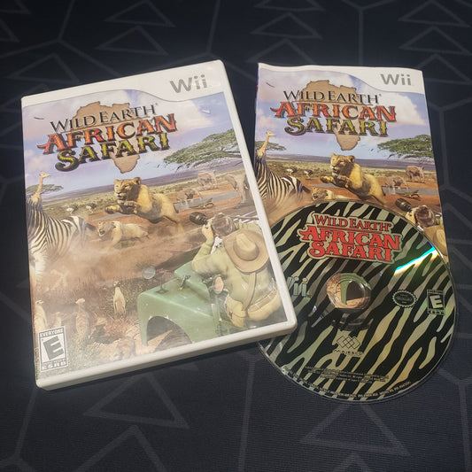 Image shows the case, manual & disc for the video game Wild Earth: African Safari for Nintendo Wii