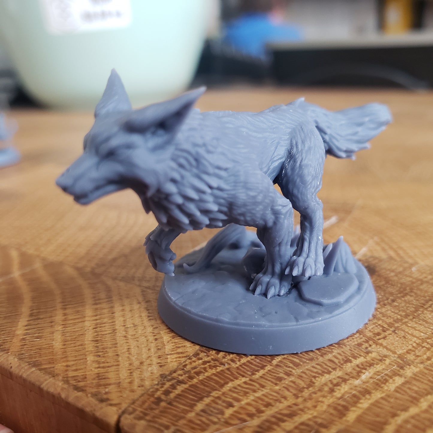 Image is a photo of a 3D printed wild fox gaming miniature printed in-house at All Systems Go