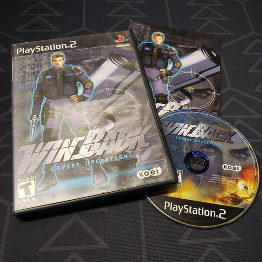 Image shows the case, manual and disc for the video game Winback: Covert Operations for Playstation 2