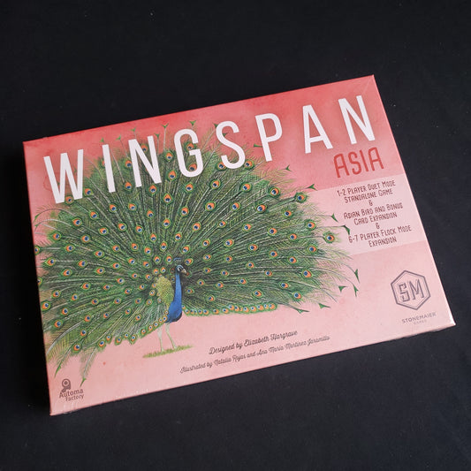 Image shows the front cover of the box of the Asia standalone-expansion for the board game Wingspan
