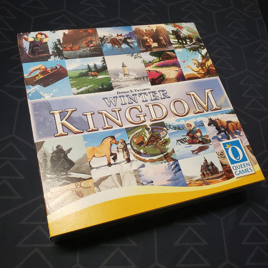 Image shows the front of the box sleeve for the Kickstarter Edition of the board game Winter Kingdom