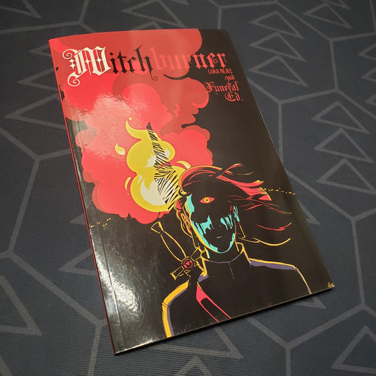 Image shows the front cover of the Witchburner: 2nd Funeral Edition roleplaying game book