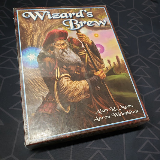 Image shows the front cover of the box for the Wizard's Brew board game