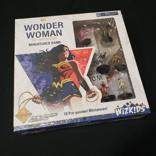 Image shows the front cover of the box of the Wonder Woman: 80th Miniatures Game