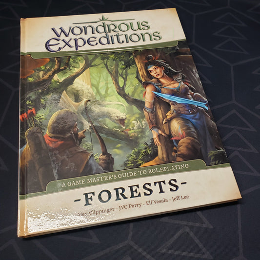 Image shows the front cover of the Wondrous Expeditions: Forests roleplaying game book