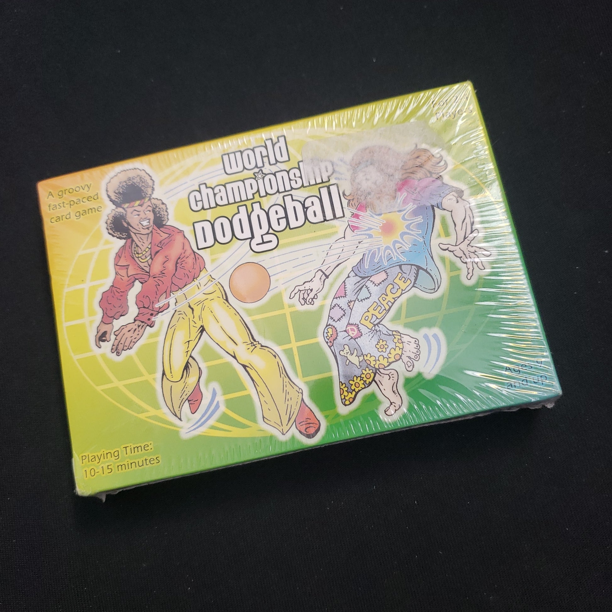 Image shows the front cover of the box of the World Championship Dodgeball card game