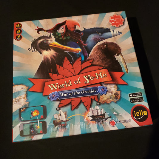 Image shows the front cover of the box of the World of Yo-Ho board game