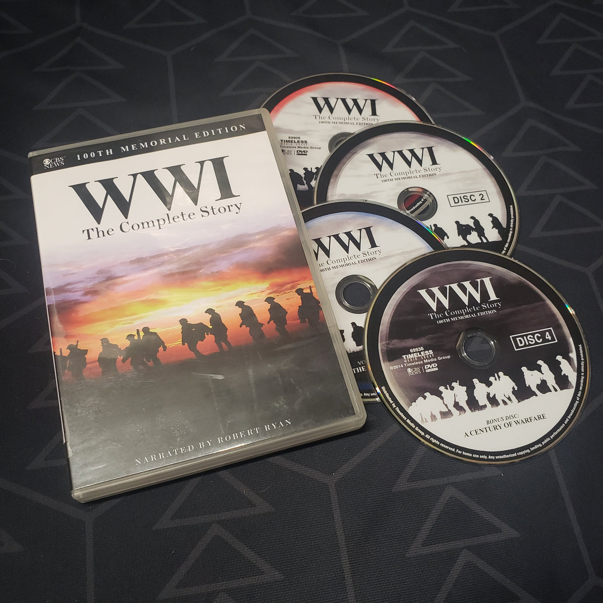 Image shows the case & four discs for the complete series set of World War I: The Complete Story on DVD
