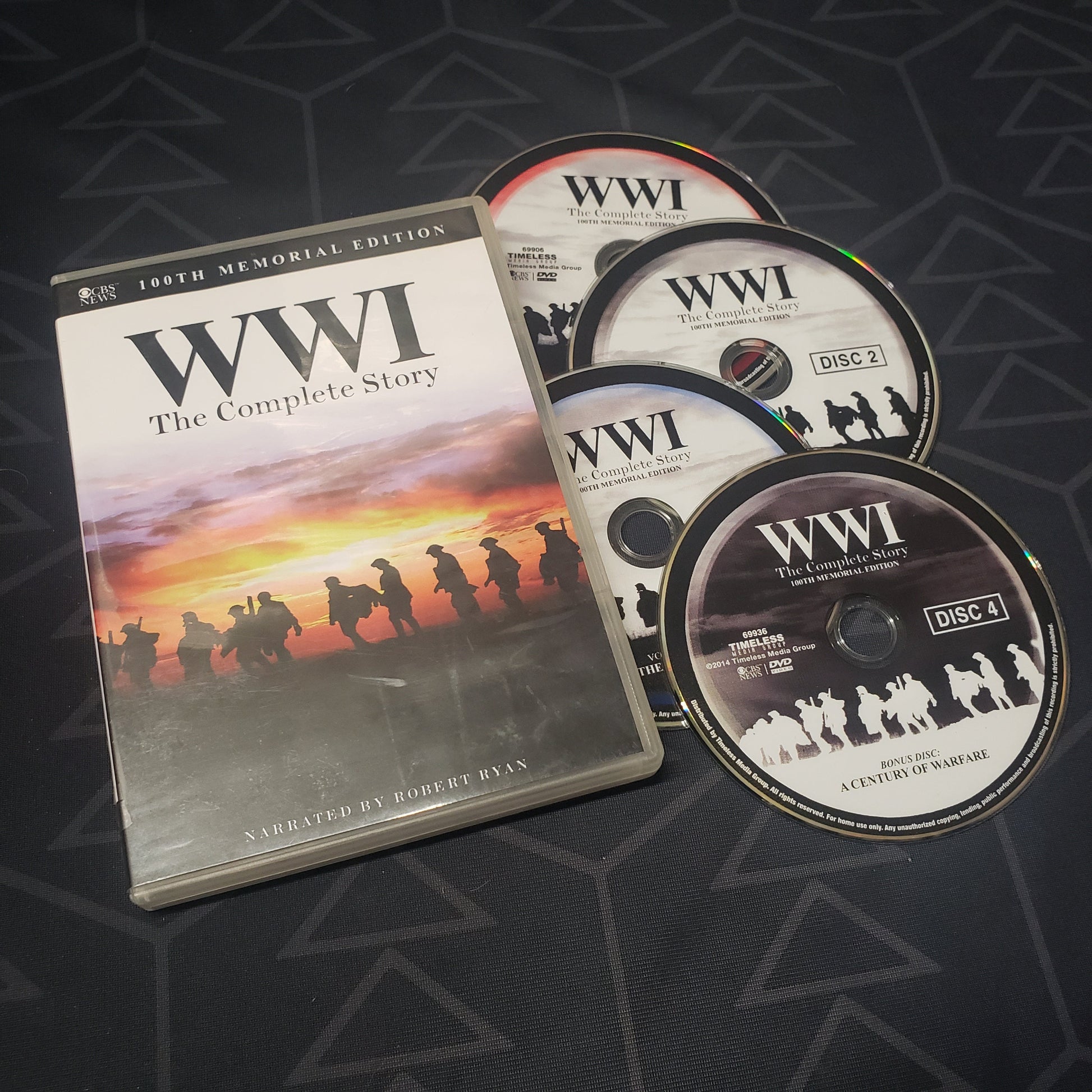 Image shows the case & four discs for the complete series set of World War I: The Complete Story on DVD
