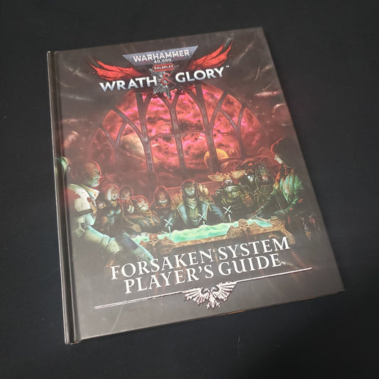 Image shows the front cover of the Forsaken System Player's Guide book for the roleplaying game Wrath & Glory